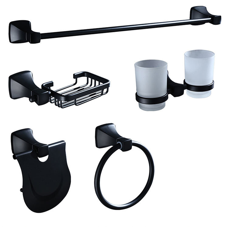 Ready to Ship Bathroom Hardware Accessory Set 5PCS Black Bathroom Hardware Accessories Set Wall Mounted Bathroom Accessories Sets
