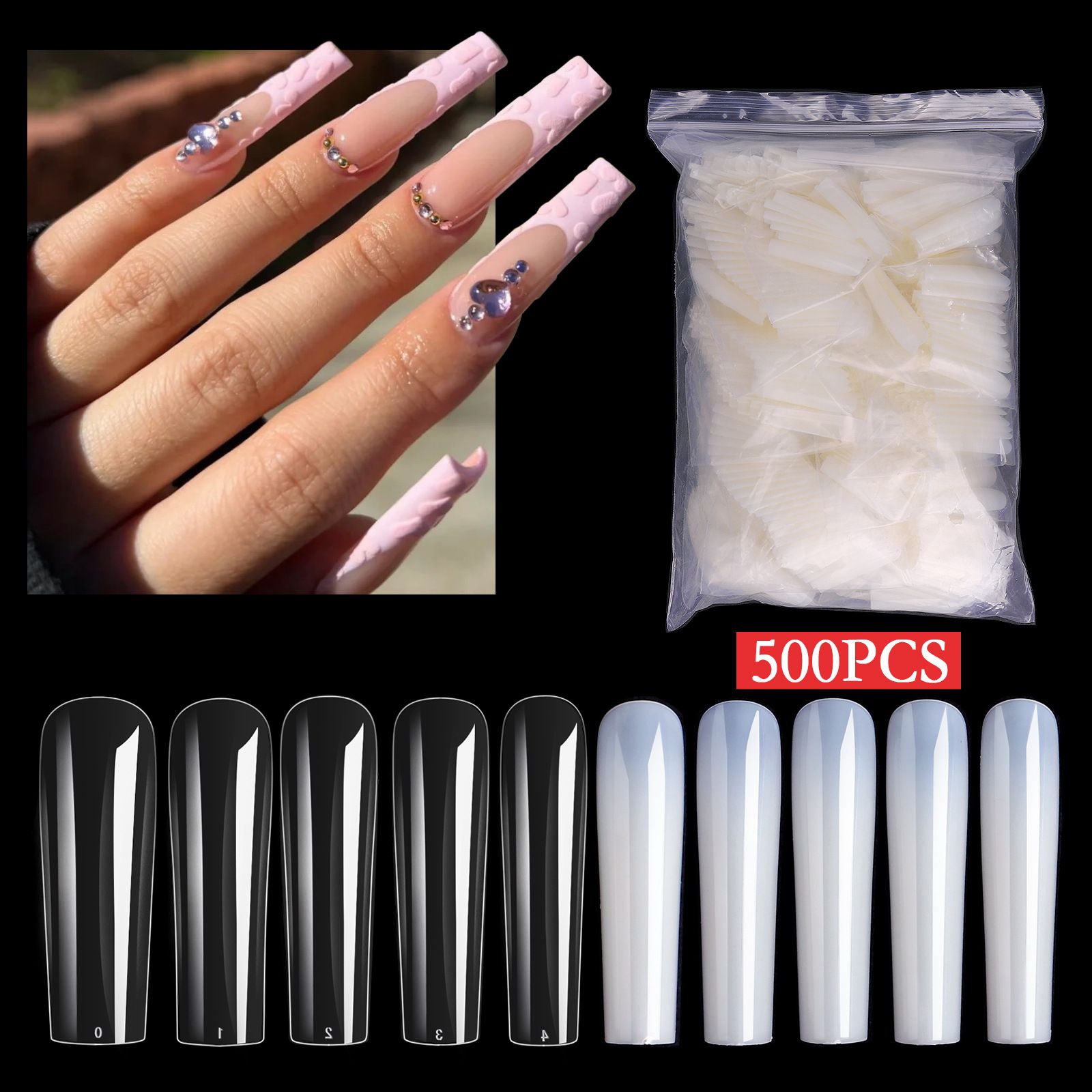 Professional New 500PCS/Bag Artificial False French Long Stiletto Clear/Natural Nail Tips