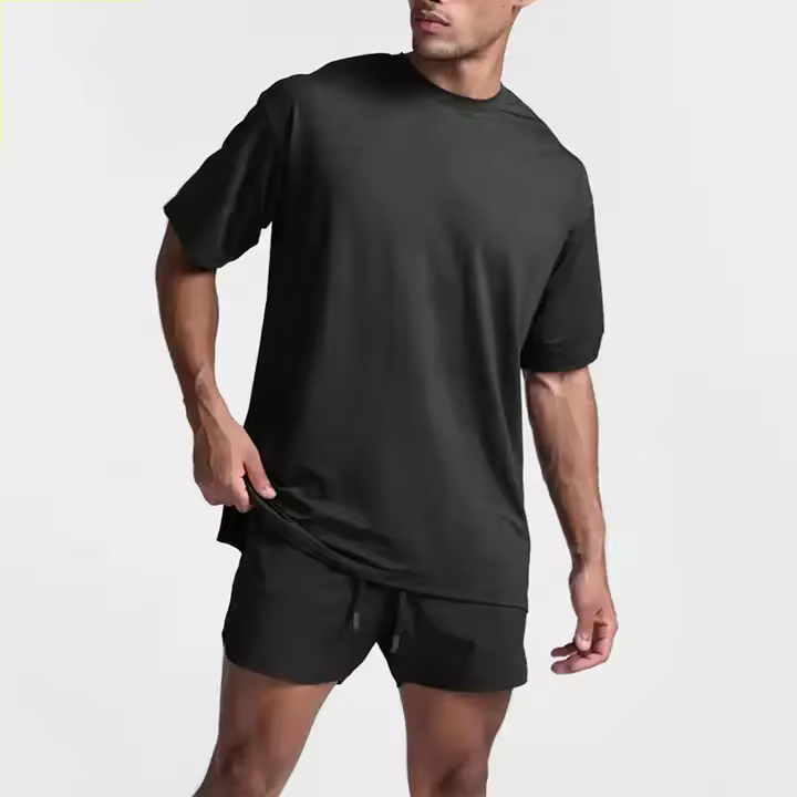 High Quality Stock Low Moq Cotton Men Streetwear Gym T-shirt Plain Black Basic Sports T Shirt For Men