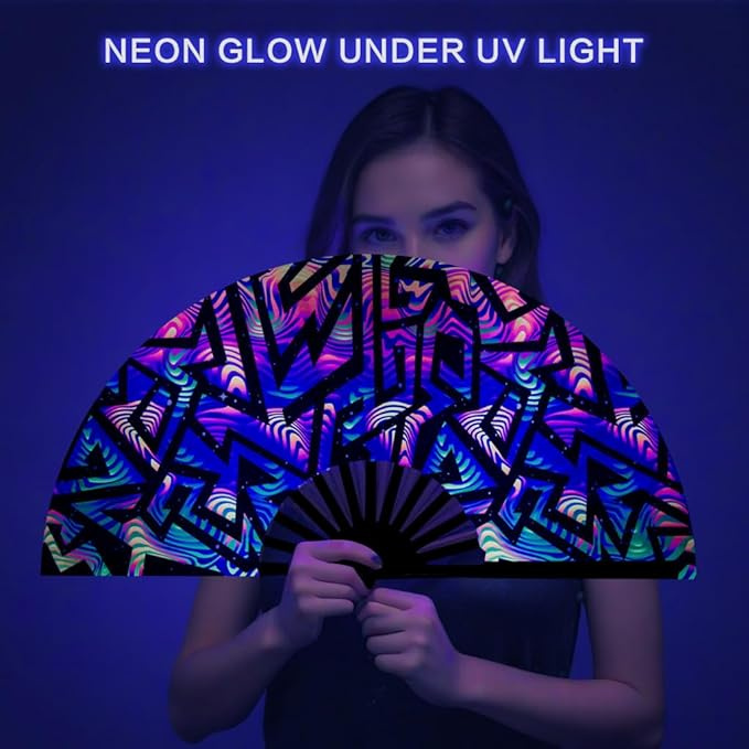 Rave Large Rave Fan with Bamboo Rib Stock UV Printing for Halloween and Christmas Party