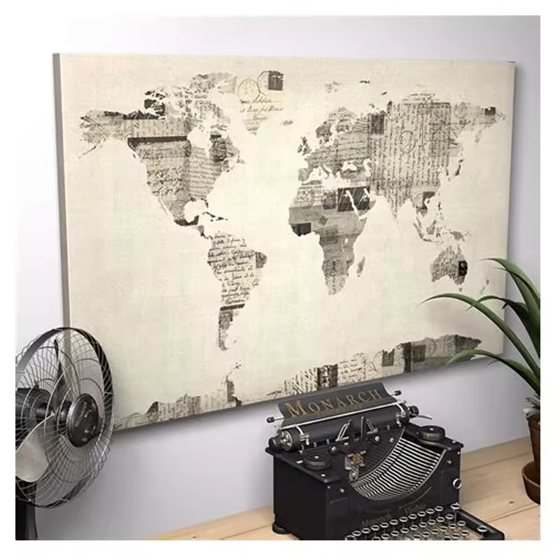 Wall Art For Home Decor Large World Map 1 Panel Canvas Digital Printing Modern Safe Bubble Bag Custom Printed On Canvas Top Art