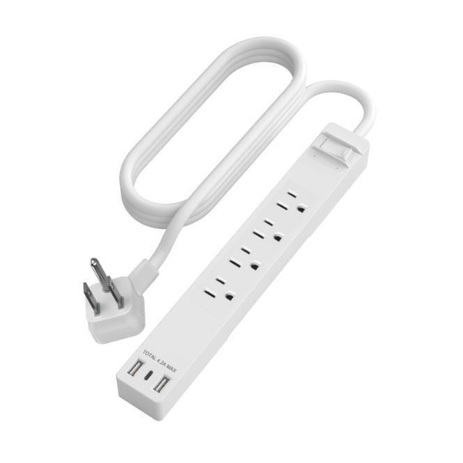 P504219-2, Surge Protector W/USB Charging Ports Integrated Circuit Breaker 4-Outlet Power Strip
