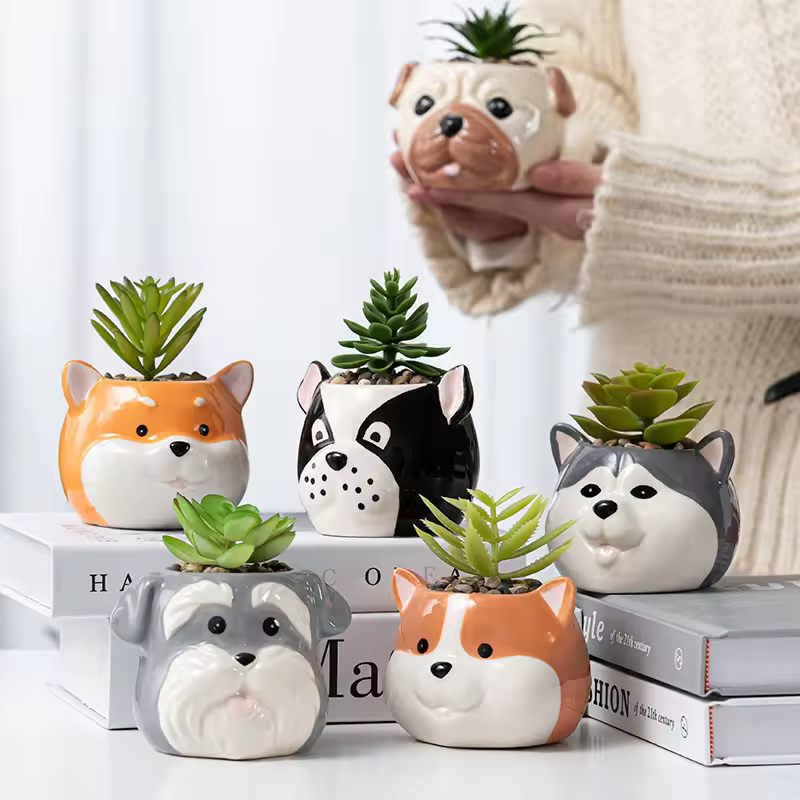 Cute Corgi Shaped Ceramic Glazed Succulent Planter Small Animal Planters For Home Office Desktop Shopping Mall Dog Plan Pots For