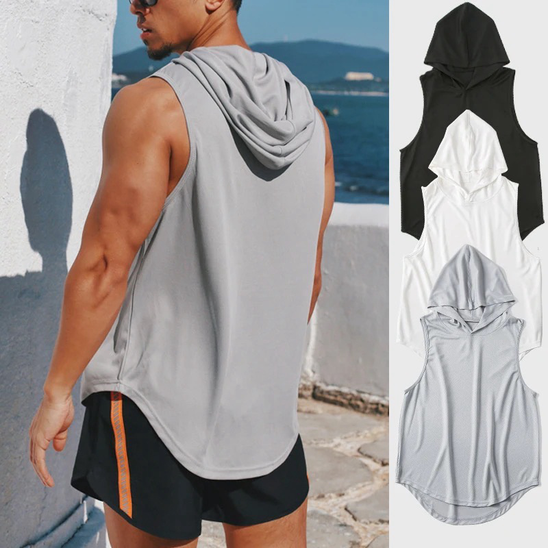 Tianchen Factory Best Selling Casual Basic Style Loose Fit Fitness Training Tank Top with Hoodie, Sleeveless Hooded Workout Muscle Shirts Vest for Bodybuilding