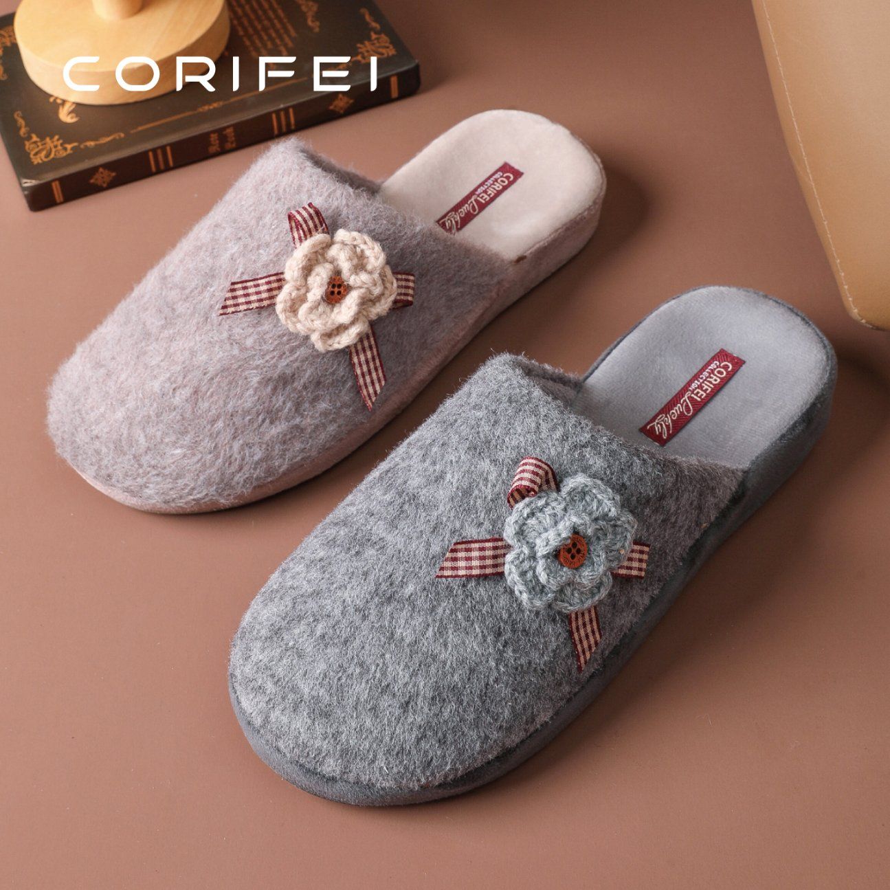 Corifei Ready Goods Cute Floral Decoration Women Slippers for Home Indoor