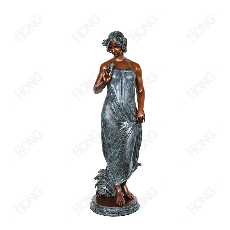 Large Size Bronze Lady Holding Flower Statue for Home and Garden Decoration