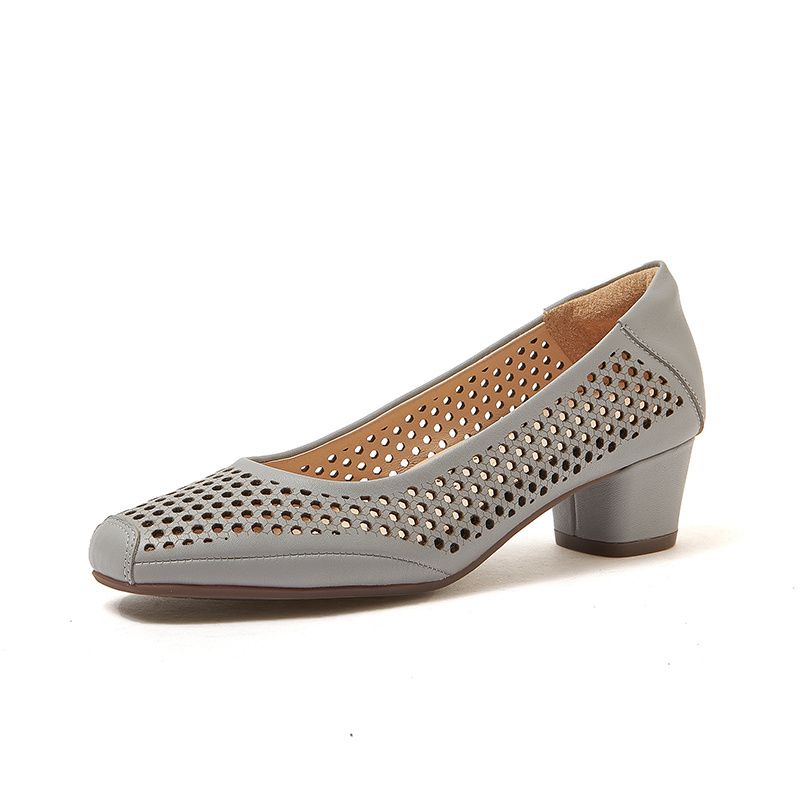 OEM ODM Summer High Quality Handmade Square Toe Soft Leather Heels Pumps Sandals Shoes Factory Thick Heel Sandals