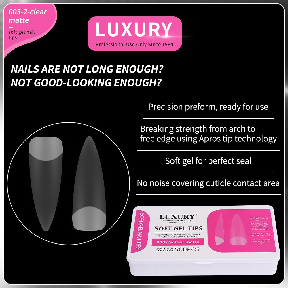500PCS Stiletto Nail Tips Set Clear Matte Full Cover Acrylic Artificial Nails
