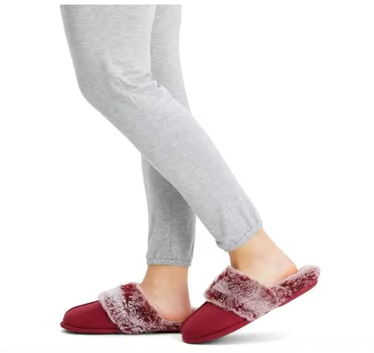 2024 New Style Women's Comfy Faux Fur Scuff Memory Foam Slip on House Slippers Flat Shoes