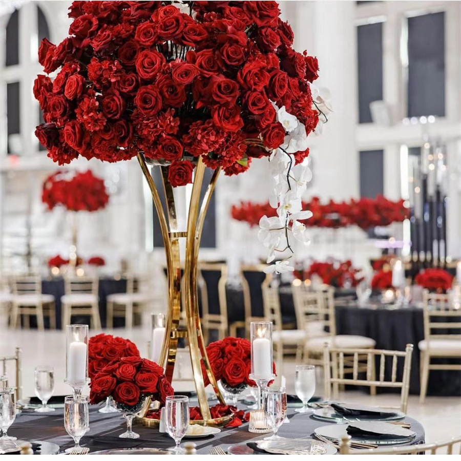 Beautiful Wedding Decoration Plastic Flower Metal Stand for Table Centerpiece