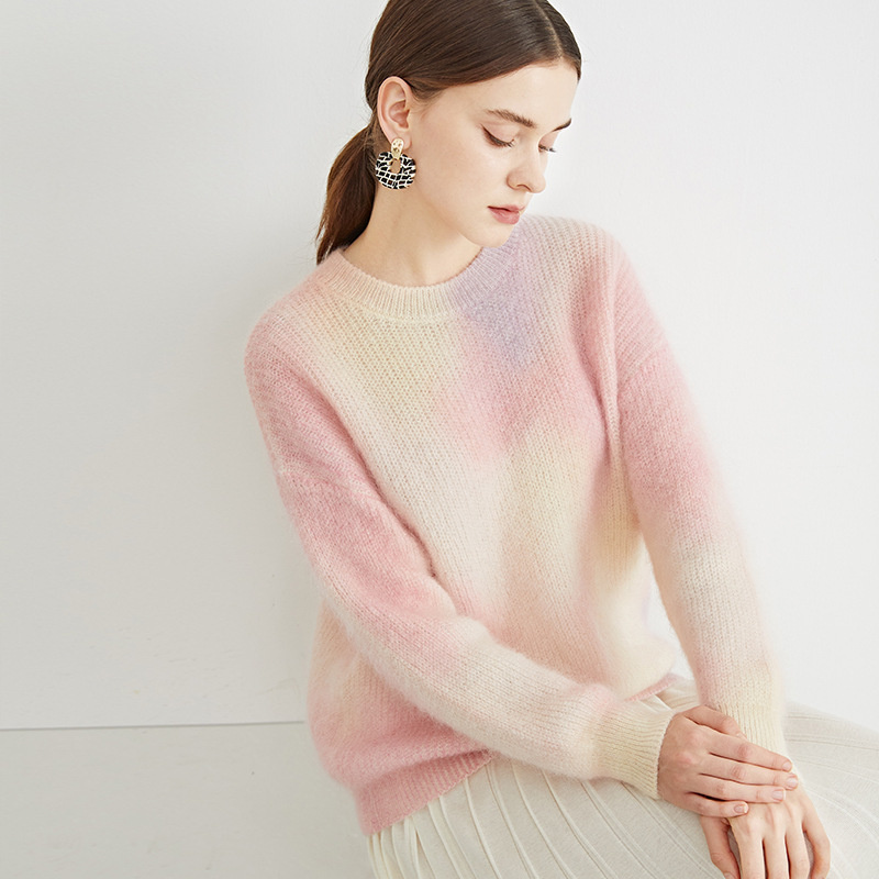 Basic Customization Winter Women Tie Dye Wool Knit Pullover Sweater