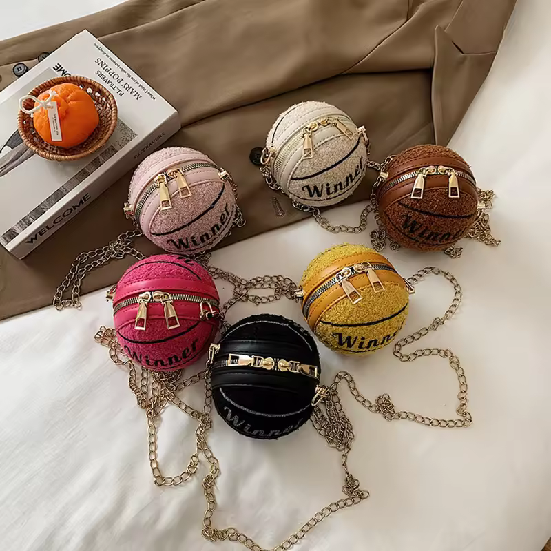 Girls Plush Basketball Purses Child Plush Basketball Purse Fur Crossbody Bags Kids Handbags Women Plush Round Ball Bags