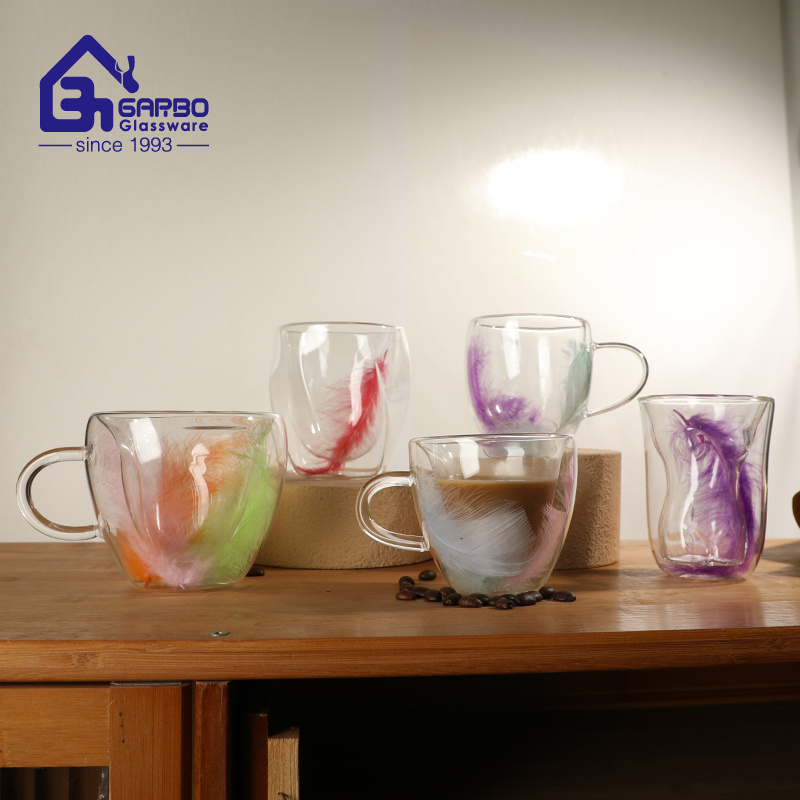 New Arrival Double Wall Glass Mug Handmade Hot Drinks Glass Cup with Handle Clear Glassware 240ml Coffee Tea Mug Gift Promotion Drinking Cup