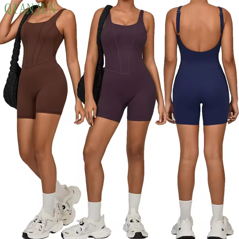 Womens Backless Adjustable Strap Activewear Sleeveless One Piece Bodysuits High Quality Short Gym Yoga Jumpsuit