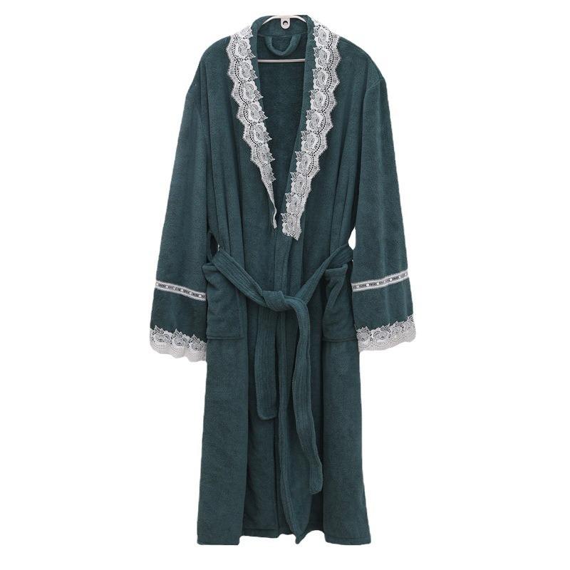 Custom Logo Microfiber Spa Robe For Women Quick Dry Thermal Fleece Bathrobe Lace Stitching Home Use Manufactured For Sexy Girls