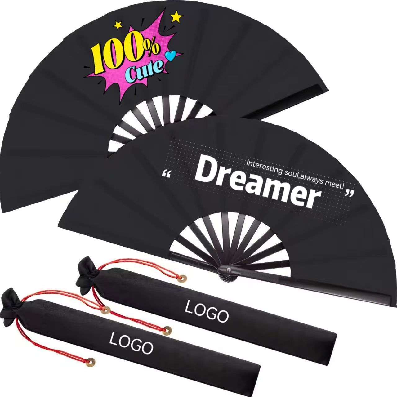 High Quality 33 Cm 13 Inch UV Printed Large Rave Clack Folding Hand Fan for Wedding Party