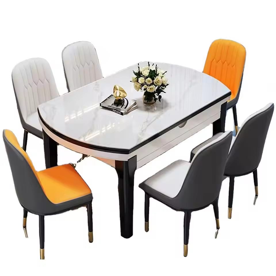 Top Quality Dining Furniture Wholesale Modern Top Rectangular Shaped Table And Chairs Luxury Dining Table And 6 Chairs Set