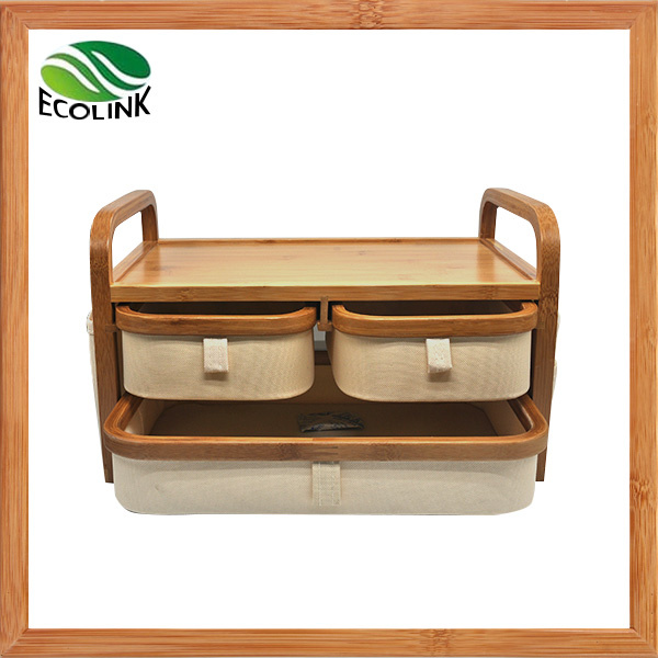 2 Layers Bamboo & Fabric Storage Box Drawer Organizer