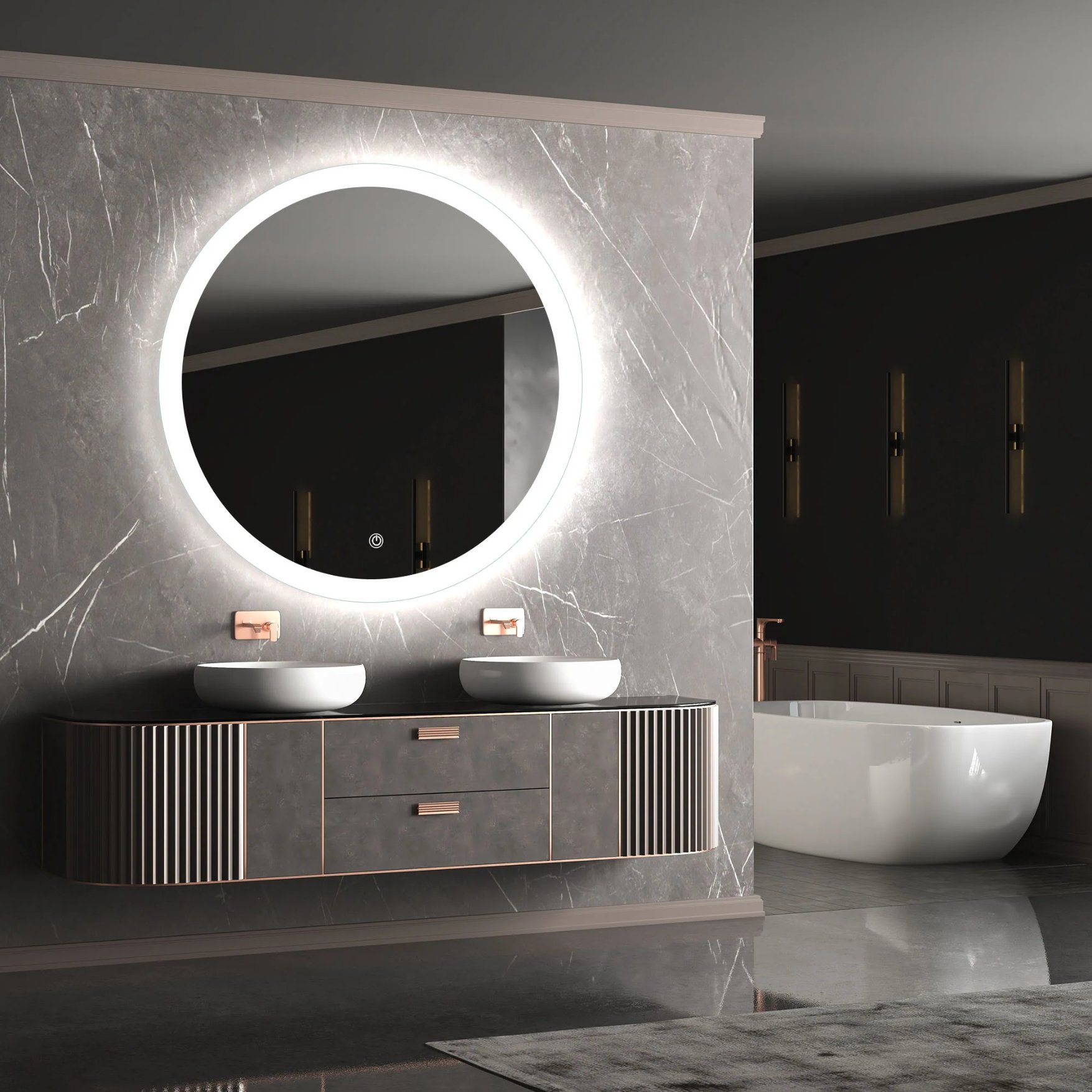 Factory Wholesale Vanity Cosmetic Bathroom Furniture Home Decor Hotel Room Smart Lighted Wall Mirror Washroom Makeup Dressing LED Mirror with Defogger