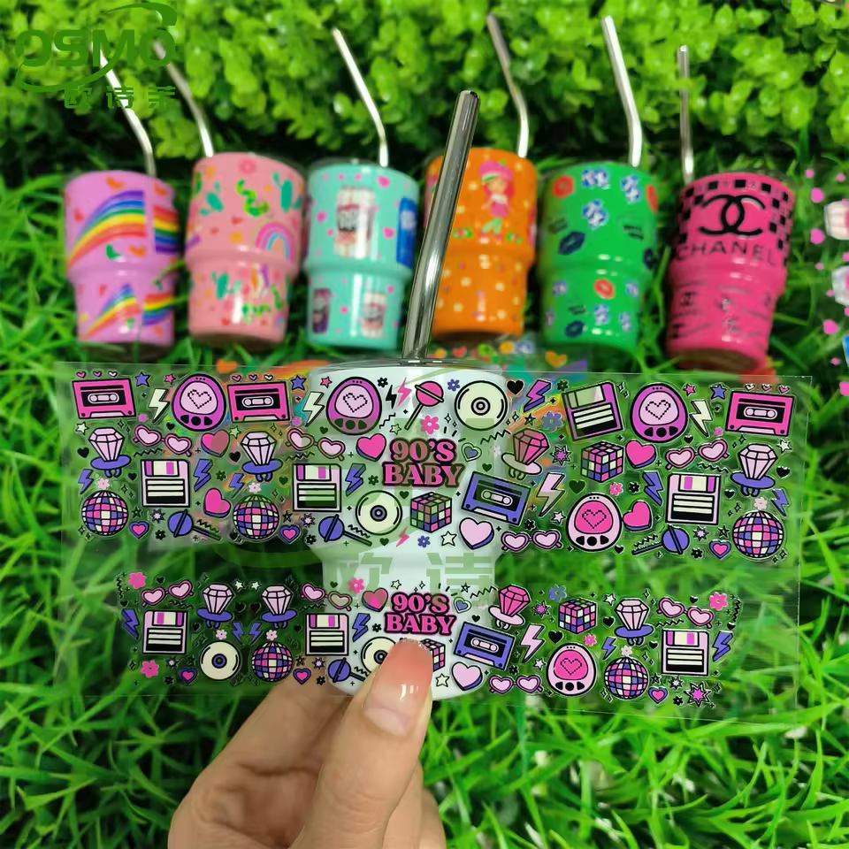 Osmo Easy Transfer Printing Uv Dtf Cup Wrap Transfers Ready To Ship 90's Retro Pattern Uv Dtf Cup Wraps For 3oz Steel Mini Wraps