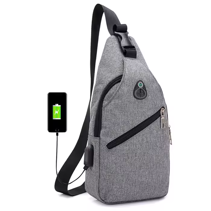 New Product China Suppliers Usb Charging Headset Hole Chest Bag Wholesale Outdoor Casual Canvas Shoulder Bag