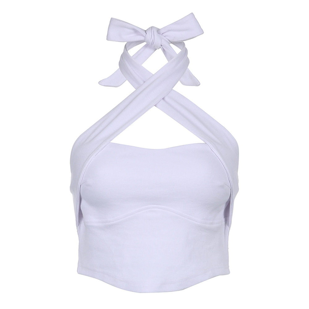 Small MOQ Sleeveless Backless Cami Halter Tank Tops Women's Waistcoats