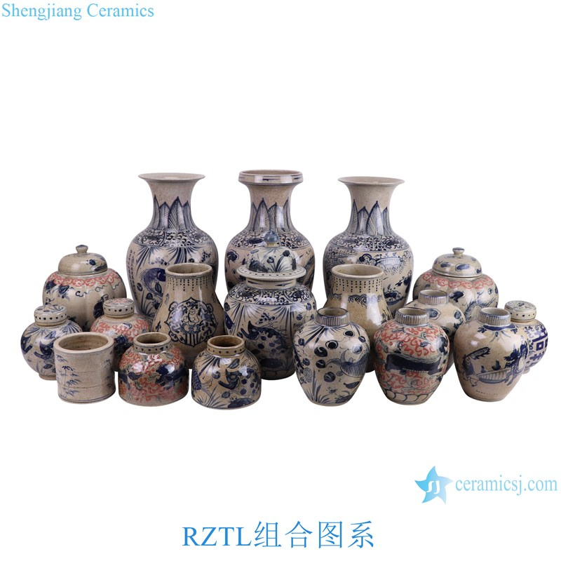 Antique Styles Dragon Fish Character Different Pattern Porcelain Flower Vase Ceramic Pot