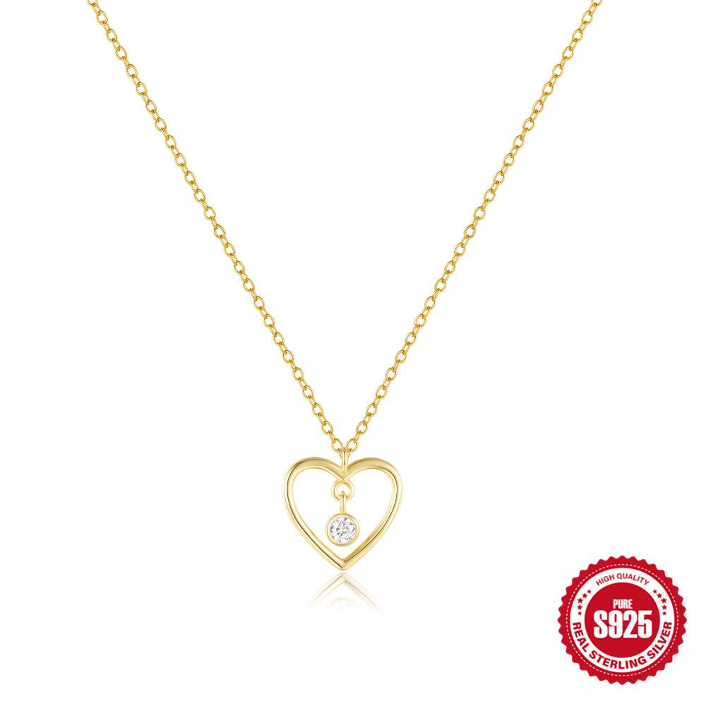 Factory Jewelry 925 Sterling Silver Love Heart Necklace with Stone for Lady