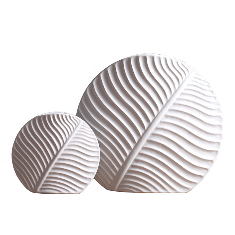 33cm 13inch Nordic Modern Leaf Ornaments Home Soft Decoration Simple White Ceramic Vase Handicrafts Decoration Wholesale