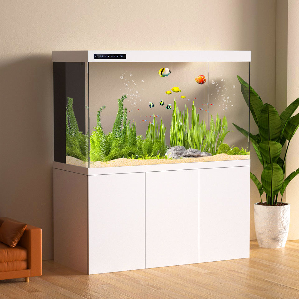 2025 Modern Luxury Home Large Ultra-clear Glass Aquarium Floor-to-ceiling with 50W Under-filter for Stylish Living Room