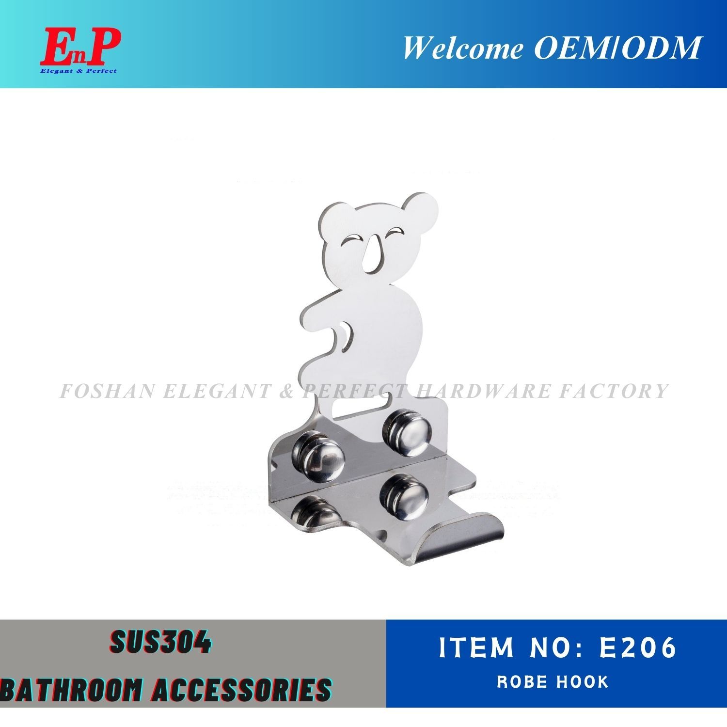 Enp High End Latest Style Hot Sale Bathroom Accessories Stainless Steel Wall Mounted Polished Robe Hook