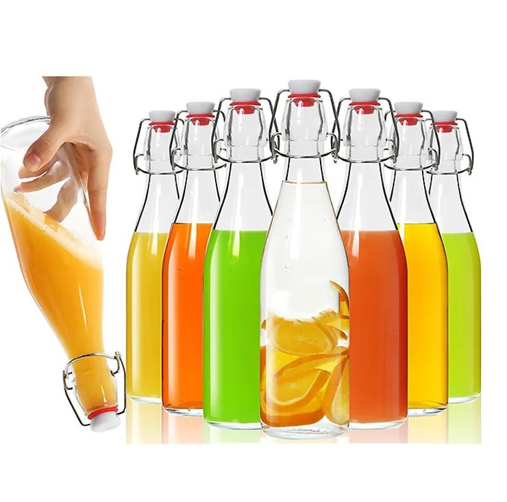 Wholesale Glass Beer Bottles for Home Brewing with Swing Top Lid Kombucha Water Kefir Beverages Soda Beer Glass Bottle 500ml 1L