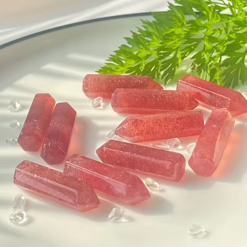 1pc Natural Crystal Point Strawberry Crystal Healing Stone Obelisk Quartz Tower Decorative Home Decor Energy Stone