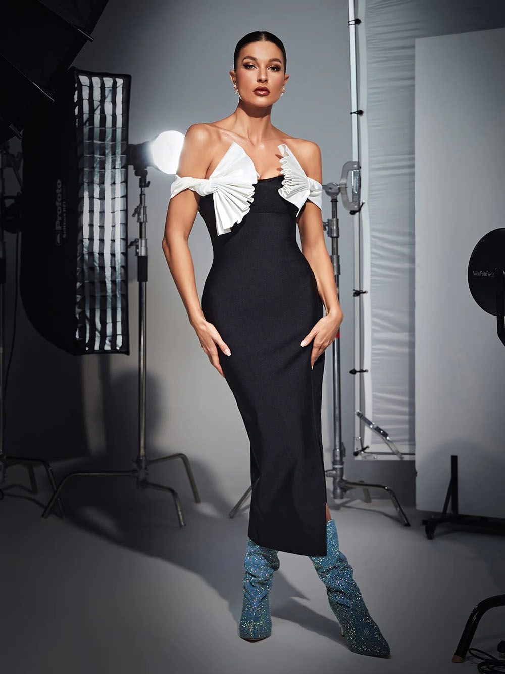 Western Style Sexy off-Shoulder Dress High Quality Dress Bodycon Spandex Black Women Bandage Dress