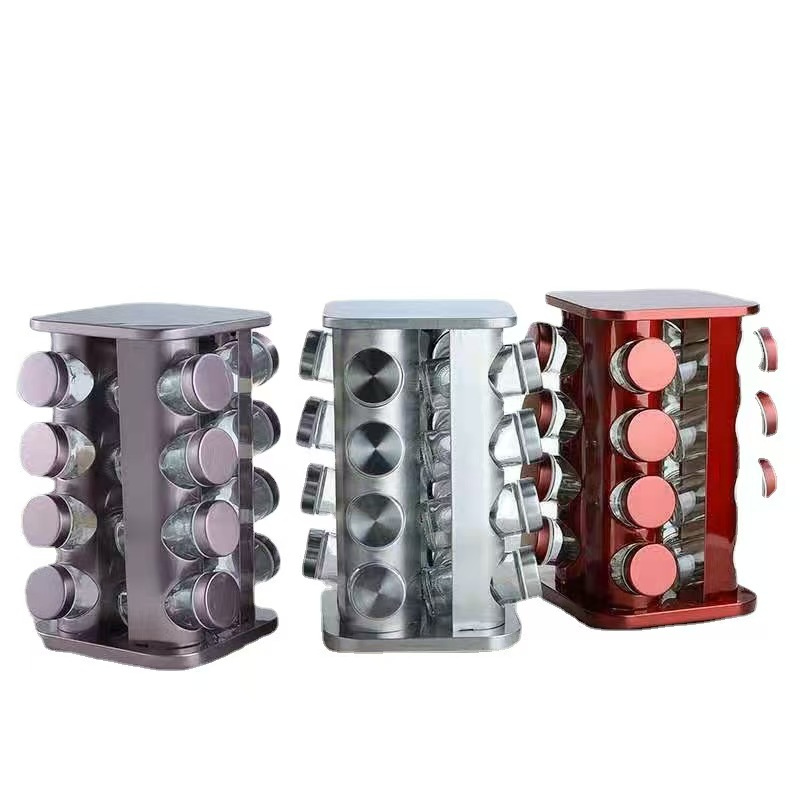 360 Revolving Spice Rack Countertop Stainless Steel Spice Rack with Glass Jars
