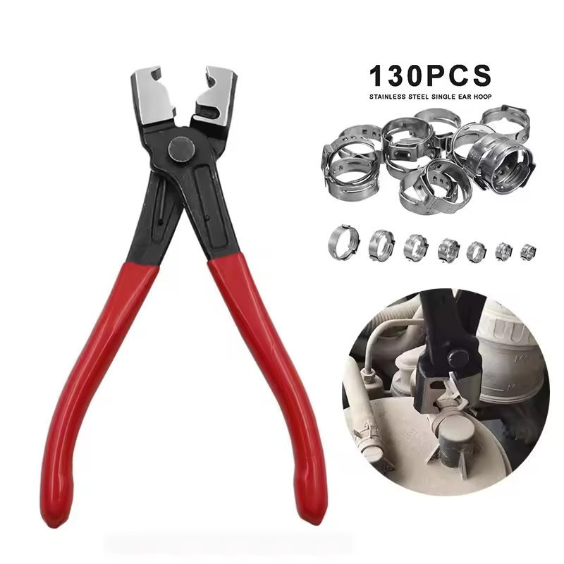 Industrial/multifunctional 1pc Hose Clip Clamp Pliers 130pcs Single Ear Stepless Carbon Steel With Plastic Handle Metric