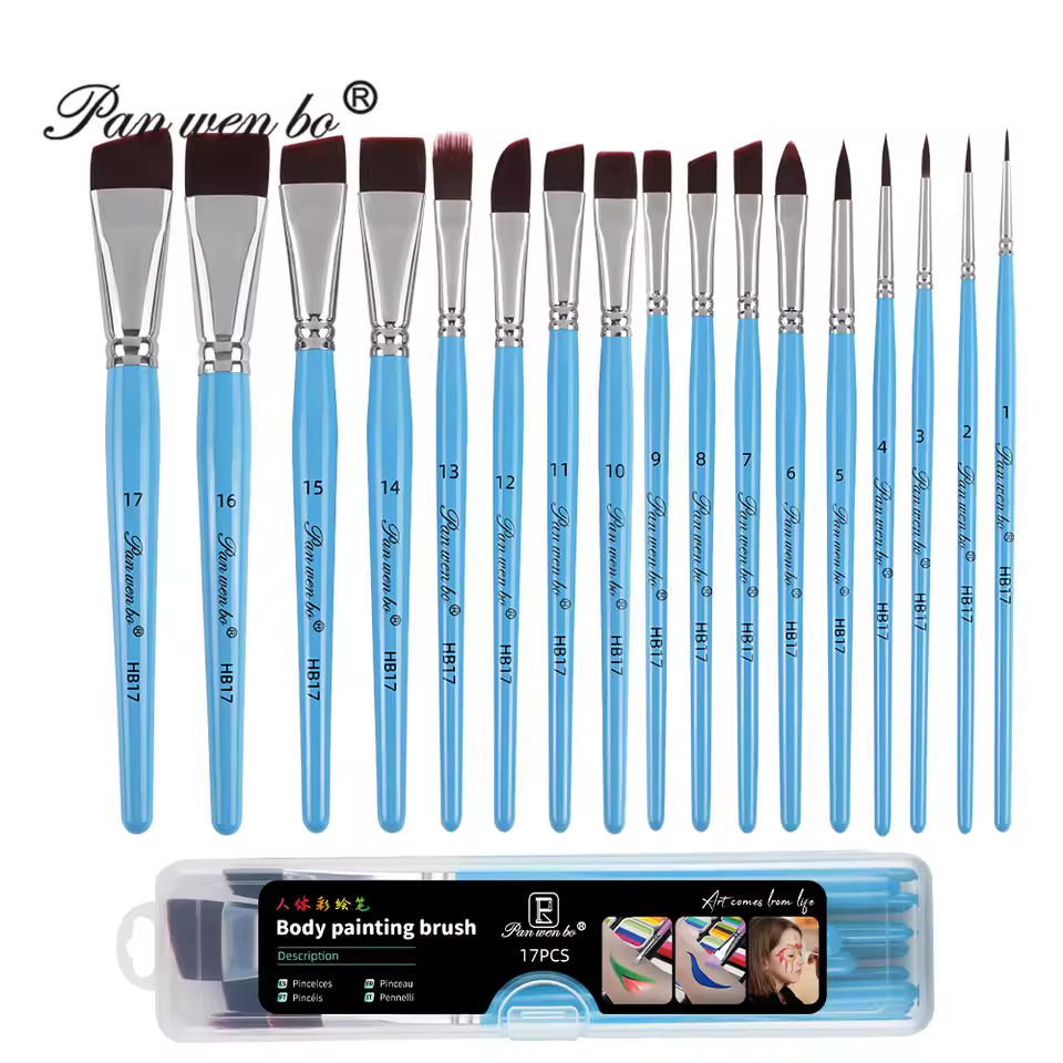 Panwenbo Oem&odm 17pcs Body Art Paintbrush Set Customize Face Painting Brush Set For Face Body Painting