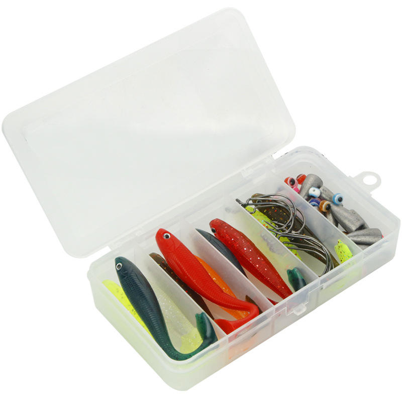 OEM 50pcs Fishing Bait Set Soft Bait With Crank Hook Fish Eyes Accessories Lead Block Combination Texas Rigs Lure Kits