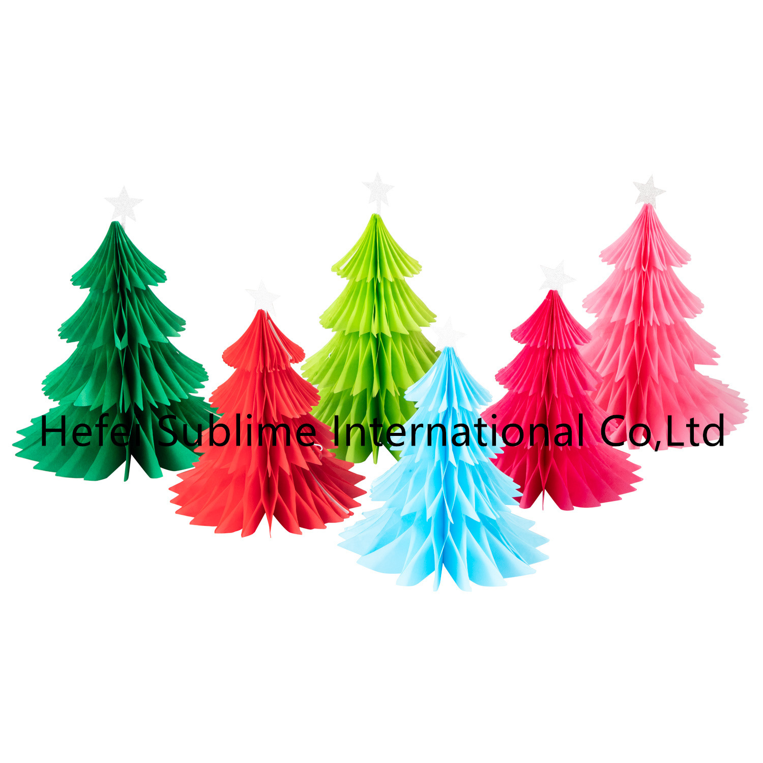Paper Honeycomb Christmas Tree Decorations with Glitter Star - New Design