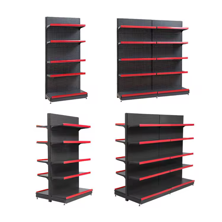 Metal Grocery Store Shelves Black Retail Store Shelf Double Sided 5 Layers Supermarket Shelving