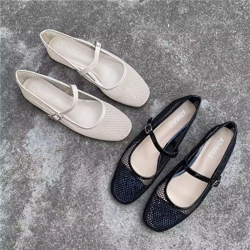 High Quality Classical Original Girls Mary Jane Sandals Ballerina Flats Mesh Shoes Women Strap Leather Fishnet Ballet Shoes