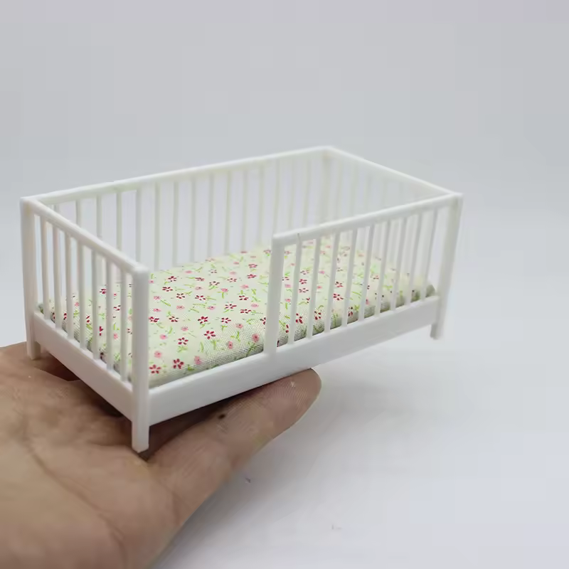 In Stock 1:12 Doll House Accessories Mini Home Decoration Furniture Plastic White Miniature Crib Model Baby Bed