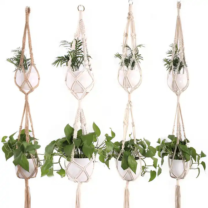 Decorative Handmade Cotton Rope Macrame Plant Hanger for Indoor Greenery