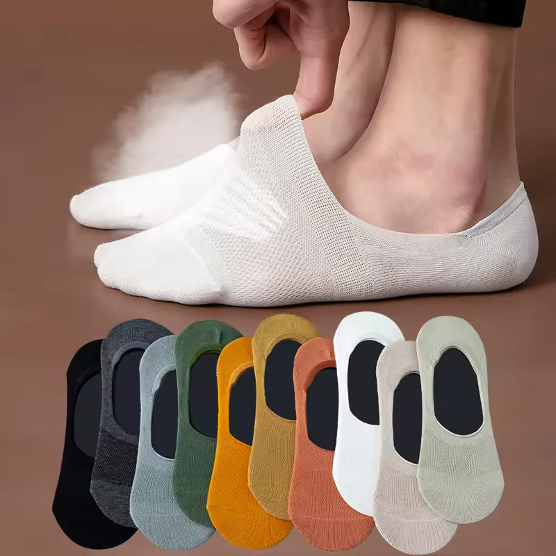 Wholesale Hot Selling Men Invisible Low Cut Socks Breathable Silicone Anti Slip Cotton Antiskid Socks Custom Men Mesh Socks