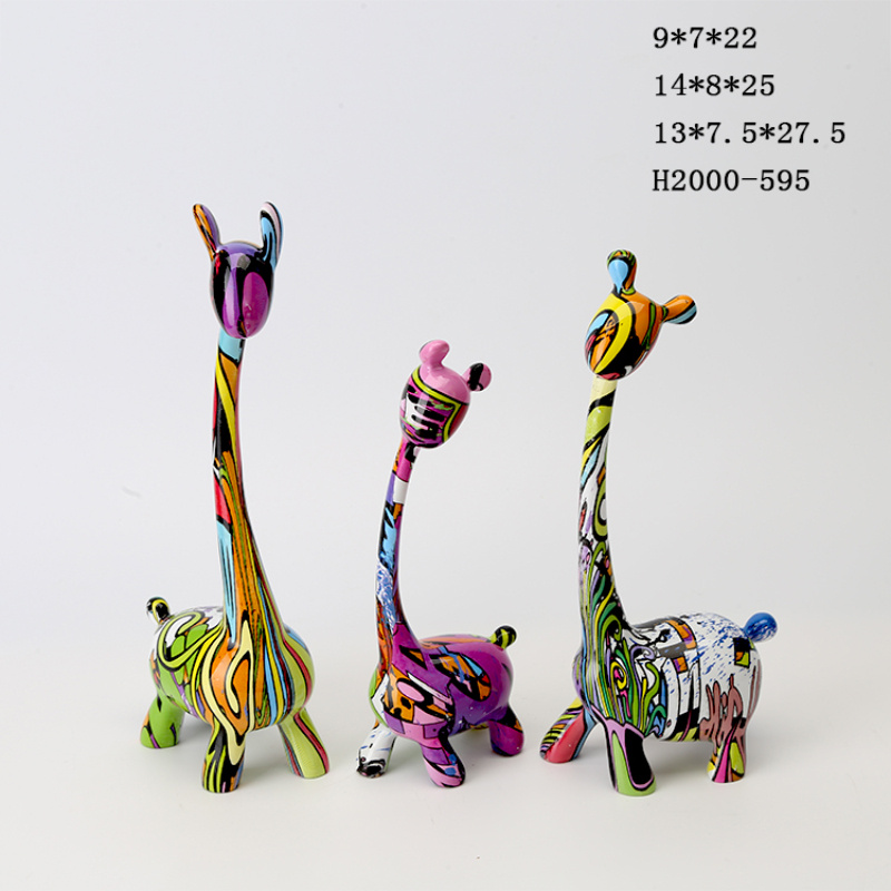 New Items Graffiti Color Cute Giraffe Resin Crafts for Home Decoration