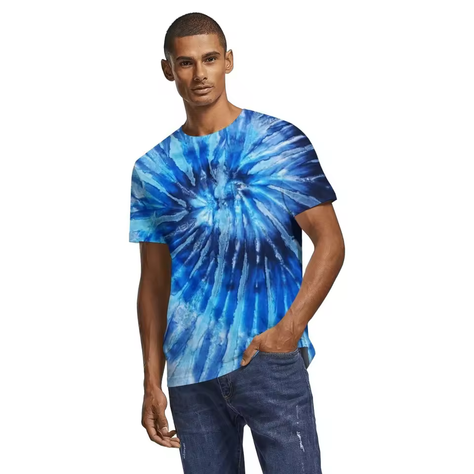 Best Design Tie Dye Men's T-shirts 100% Cotton Knitted Solid Color Breathable Short Sleeve Men's Tie Dye T-shirts For Sale