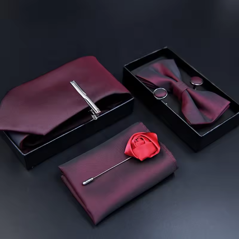 Wholesale Best Selling Products Multiple Colour Tie And Handkerchief Set Bow Tie Cufflinks Tie Clips Brooch Necktie Set