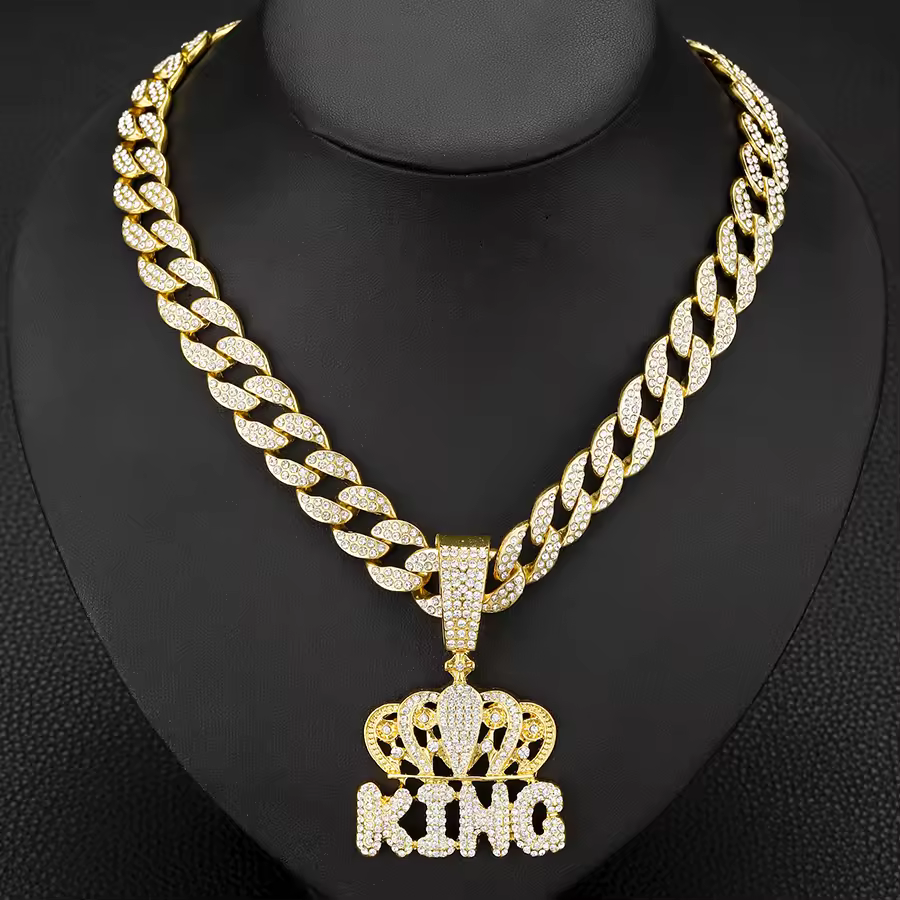 2025 Hip Hop King Retro Letter Crown King Pendant Necklace Environmentally Friendly Alloy For Party Male Jewelry