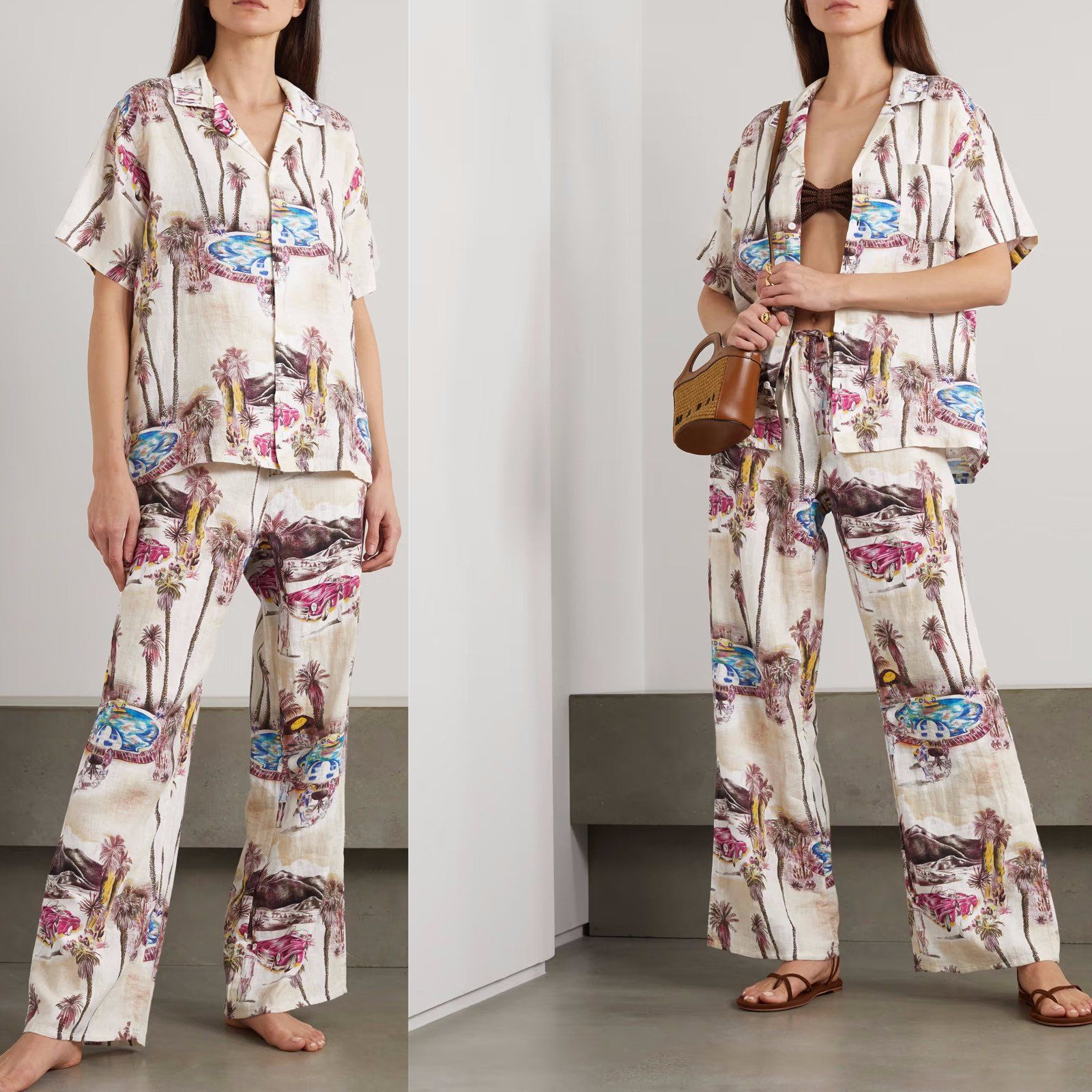 Supplier China OEM AAA Qualified New Hot Women Ladies Nightwear Silk Pajamas Sets Printed Linen Shirt Sleepwear