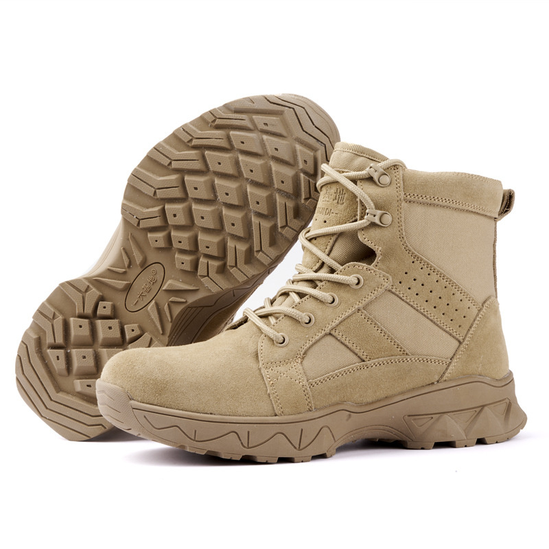 Factory Men's High Top Outdoor Tactical Boots Anti-Slip Lightweight Leather Design Waterproof OEM for Desert Training Snows Shoes